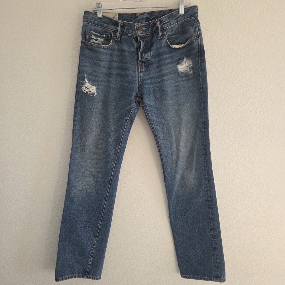 Abercrombie & Fitch Jeans 31W 32L Blue Slim Straight 5 Pockets Mens Button Fly